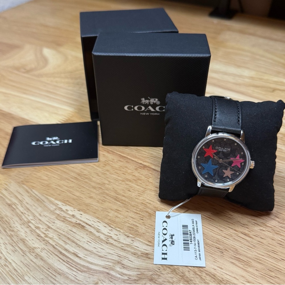 Coach Multicolor Star Dial Black Leather Watch